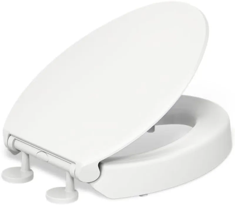 KOHLER 25875-0 Hyten 3" Height, Elevated Soft Close Elongated Toilet Seat, Contoured Seat with Grip-Tight Bumpers, Quick-Attach Hardware, No Slam Toilet Seat, White - Comfortable Seating for Limited Mobility - Main Image