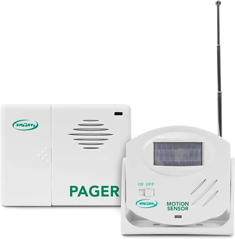 Smart Caregiver Wireless Motion Sensor Alarm System with Pager for Fall and Wandering Prevention | Mountable Motion Detector Alarm Alerts Medical Caregiver with Up to 300' Range | Bed or Door Movement - Main Image