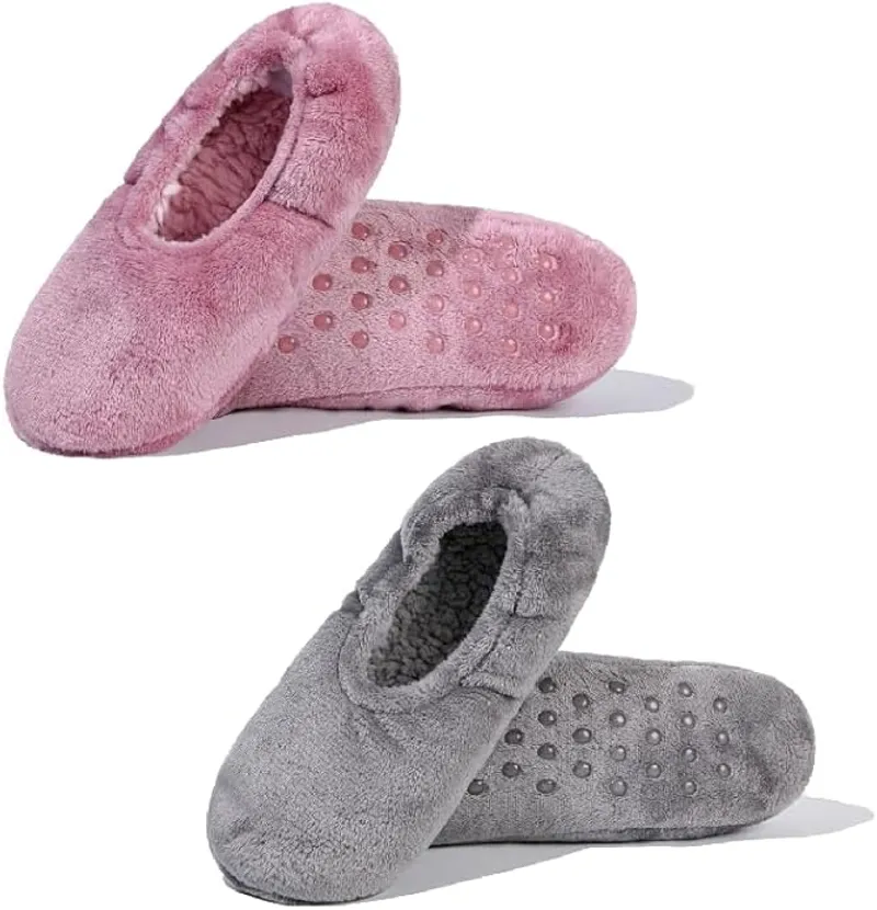 GLENMEARL Slipper Socks for Women, 2 Pair Slipper Socks with Grips for Woman, Non Slip Soft Sole Winter Bedroom Cozy Sock Indoor Home Slippers - Main Image