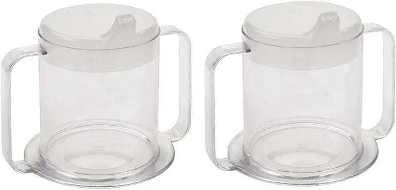 Independence 2-Handle Plastic Mug with 2 Style Lids, Lightweight Drinking Cup with Easy-to-Grasp Handles for Hot and Cold Beverages, Spill-Resistant Adult Sippy Cup (2-Pack) - Adaptive Solution for Adults - Main Image