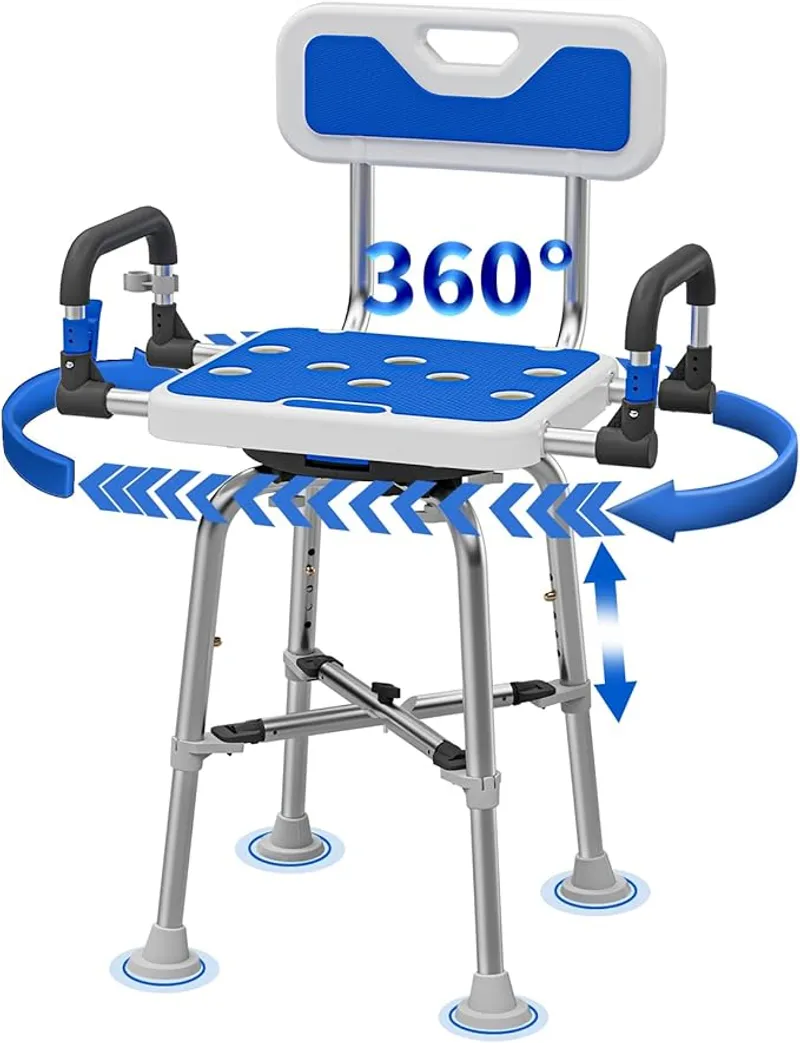 Swive Shower Chair with Arms and Back Heavy Duty 500 lbs for Seniors Elderly Disabled or Bariatric Adults Bench Seat for Inside Shower Stall and Bathroom Bath Tub Seats Adjustable Stool - Perfect for Memory Care Environments - Main Image