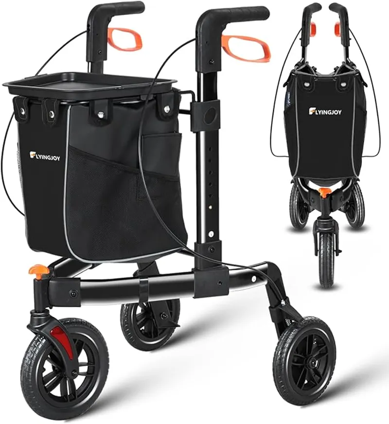 3 Wheel Walkers for Seniors,2025 New Ultra Lightweight Foldable Walker for Elderly,Extra Wide Basket with Cane Hold and Cup Hold for Seniors and Adults with Large Aluminum (Black) - Ideal Companion for Errands, Recovery, and Life on the Move - Main Image