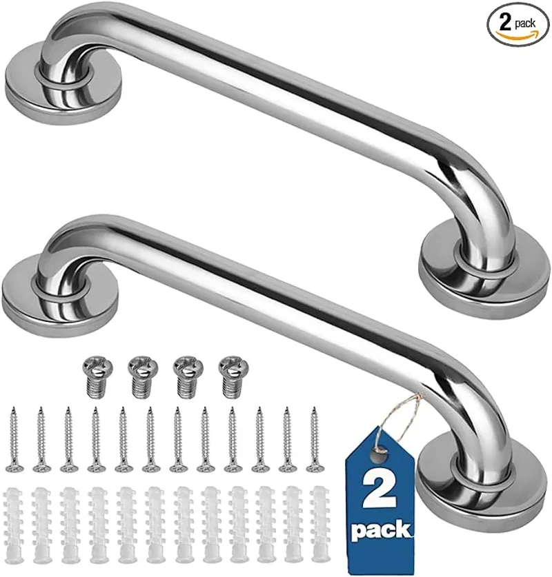 2 Pack Shower Grab Bar, Stainless Steel Bathroom Grab Bar, Shower Handle Bath Handle, Safety Bars for Shower Chair Bench, Grab Bars Senior, Elderly, Handicap(12 Inch) - Premium Bathroom Safety - Main Image