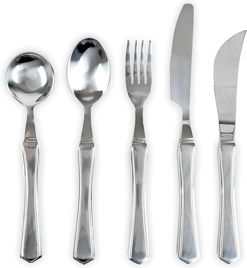 Vive Weighted Utensils (5 Piece) - Parkinson Spoon and Fork Set Plus Knife - Adaptive, Heavy 7 ounce Weight Stainless Steel Silverware for Hand Tremors, Adults, Elderly Patients - Main Image