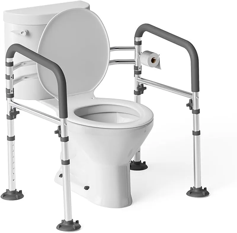 Toilet Safety Rails,Height-Adjustable Toilet Frame Width-Adjustable Toilet Handles Foldable Toilet Rail Provides Support for Seniors ， Pregnant ，Disabled （Gray） - Key Benefit or Feature - Main Image