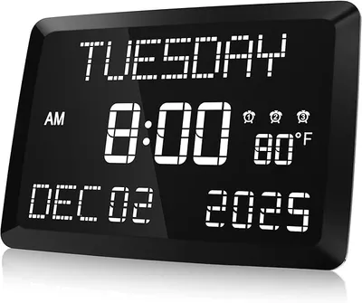 Raynic Digital Clock, 11.5" Large Display Calendar Clock with Day and Date, Indoor Temperature, Adjustable Brightness, Snooze,12/24H, DST for Home, Office, Elderly - Main Image