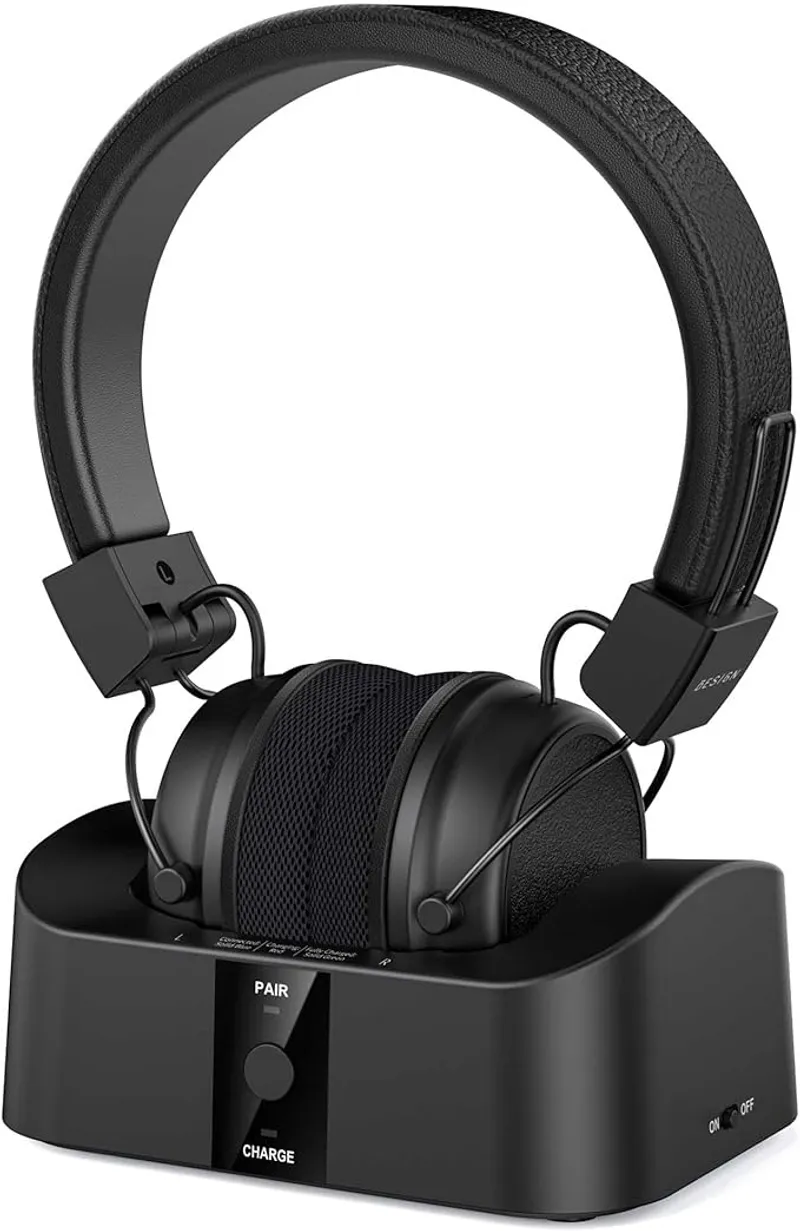 BESIGN BTH02 Wireless Headphones for TV Watching with Bluetooth Transmitter Charging Dock, TV Headphones Wireless for Seniors, Bluetooth Headsets, 100ft Range No Audio Delay - Main Image