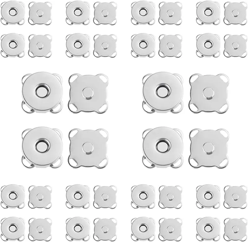 20 Sets Plum Magnetic Snaps Buttons for Sewing Supplies 15mm Purse Snap Clasps Button for Sewing, Craft, Bags, Clothes, Leather (Silver) - Easy to Use and Durable - Main Image