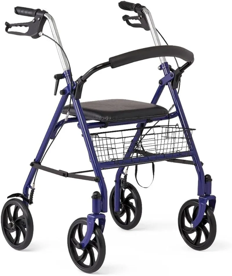 Medline Steel Rollator Walker with Seat - Durable Support for Seniors and Those with Mobility Impairments - Main Image