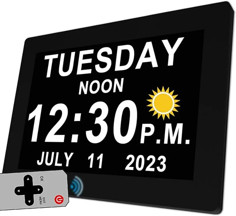 MASSII 19 Alarms Digital Talking Clock with Loud Voice Time Date, Auto DST, 20 Custom Reminders, 10-Level Dimmer, Sleep Trainer, Speaking Day Date Calendar Clock for Seniors Dementia- with Remote - Main Image