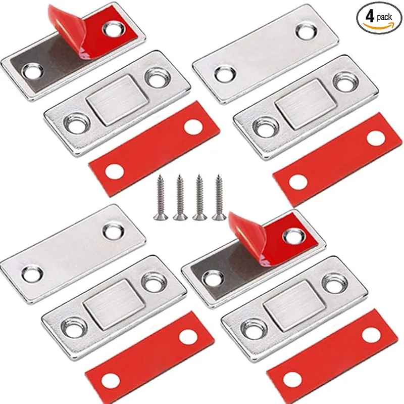 Cabinet Magnetic Catch Jiayi 4 Pack Ultra Thin Cabinet Door Magnetic Catch for Drawer Magnets Adhesive Cabinet Latch Magnetic Closures for Kitchen Closet Door Closing Magnetic Door Catch Closer - Main Image