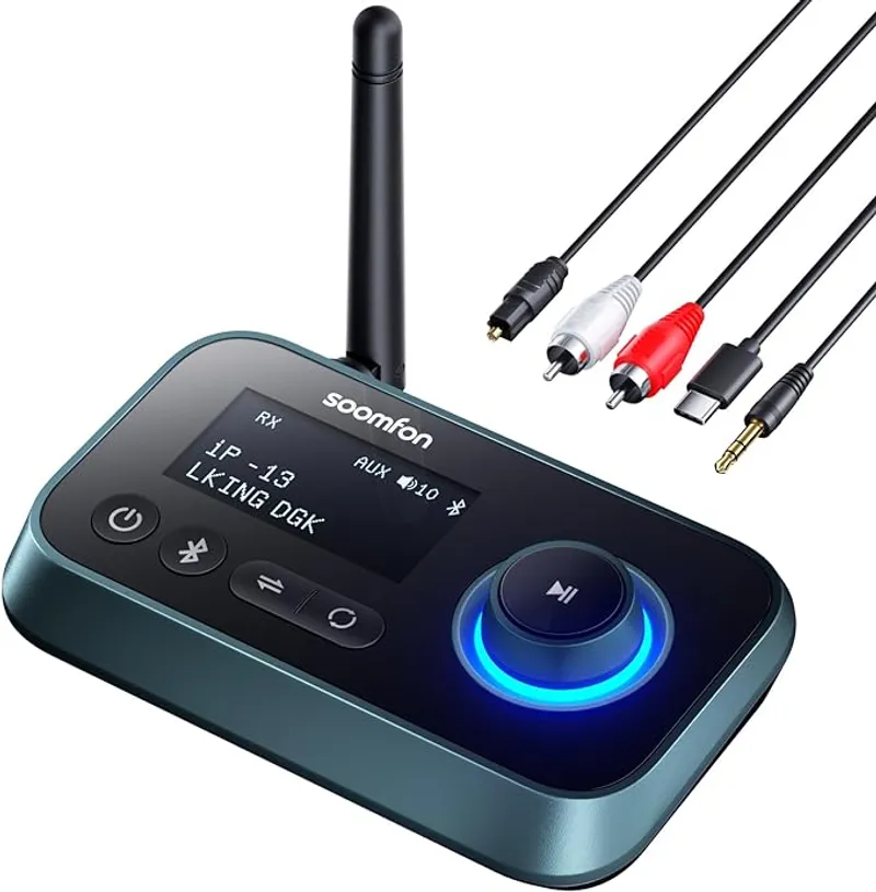 SOOMFON Bluetooth Transmitter for TV 3-in-1 Bluetooth 5.0 Transmitter Receiver for TV to 2 Headphones - Main Image