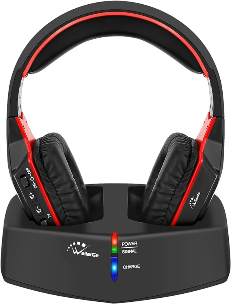WallarGe Wireless Headphones for TV Watching with RF Transmitter Charging Dock - Perfect for Elderly Care - Main Image