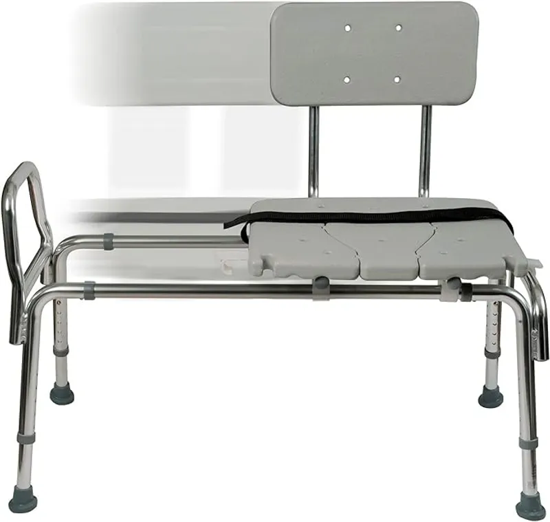 DMI Tub Transfer Bench and Shower Chair with Non Slip Aluminum Body, FSA Eligible, Adjustable Seat Height and Cut Out Access - Main Image