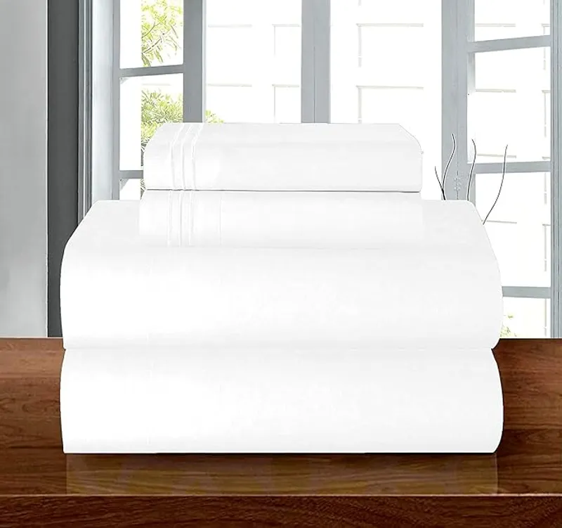Elegant Comfort Luxury Soft 1500 Premium Hotel Quality Wrinkle Resistant Coziest Bedding Set, All Around Elastic Fitted Sheet, Deep Pocket up to 16inch, Queen, White - Softness and Durability - Main Image