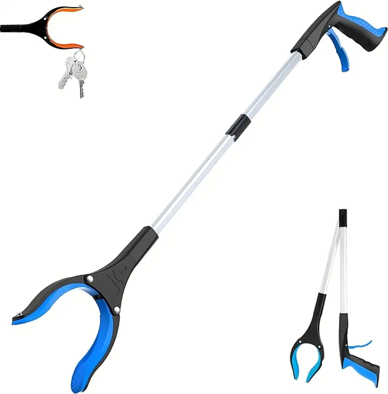 Grabber Reacher Tool - 32” Extra Long Foldable Gripper and Reaching Tool - Heavy Duty Pick Up Stick Grabbers for Seniors, Trash, Surgery Recovery Must Haves Gifts (Blue) - Heavy Duty Pick Up Aid - Main Image