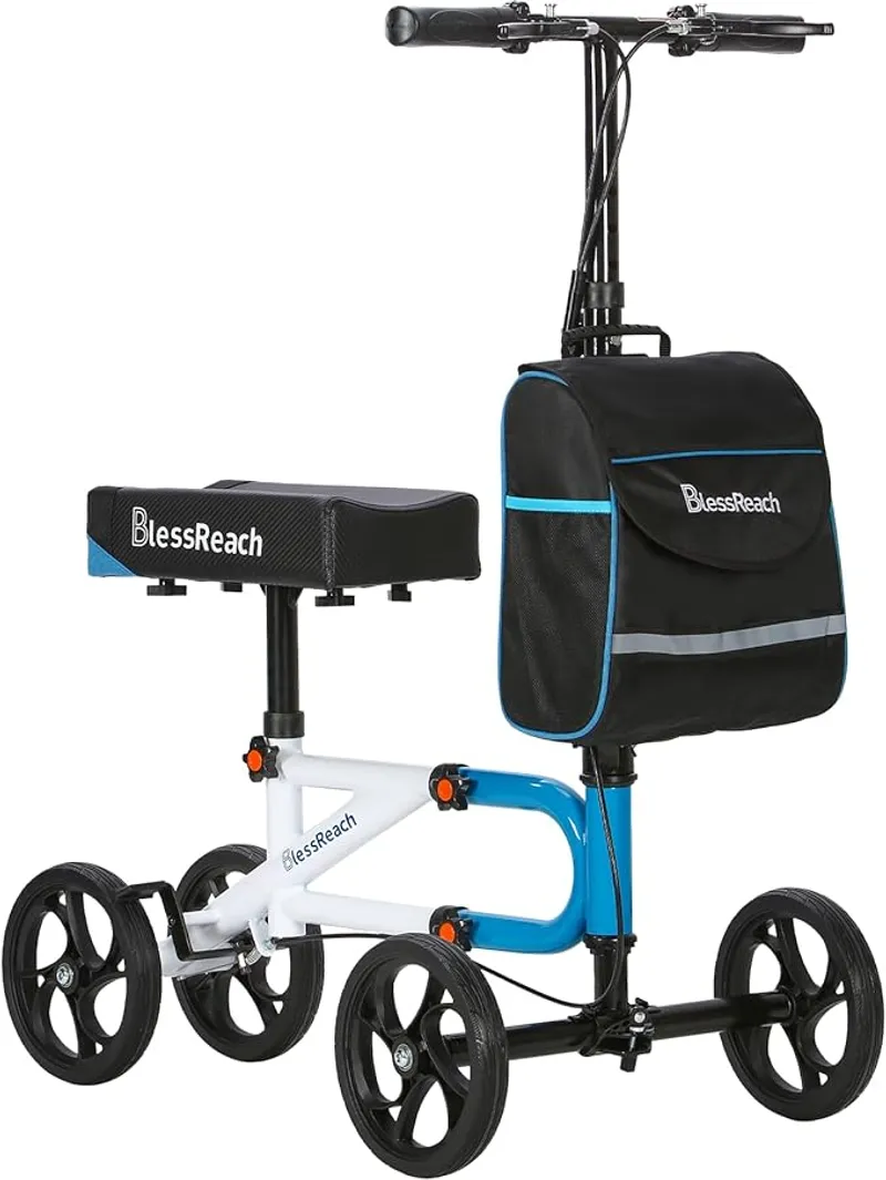 Knee Scooter，Knee Scooter for Adults for Foot Surgery，Steerable Knee Walker for Foot Injuries Compact Crutch Alternative with Dual Braking System (Blue) - Ideal knee scooter for adults with foot injuries - Main Image
