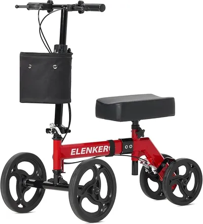 ELENKER Steerable Knee Walker Deluxe Medical Scooter for Foot Injuries Compact Crutches Alternative Bright Red - Main Image