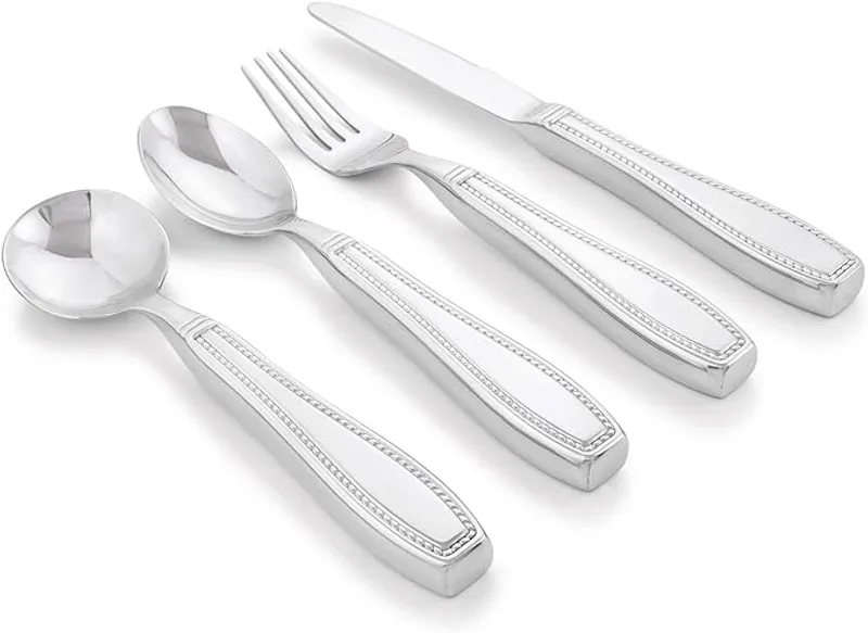 Weighted 7 oz Eating Utensils by Celley, 4pc Stainless Steel Knife Fork Spoon Set for Tremors - Stabilized Grip for Trembling Hands - Main Image
