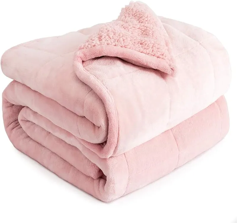 Cottonblue Weighted Blanket Queen Size 15lbs, Sherpa Weighted Blankets for Adults, Fuzzy Soft Flannel Bedding Blanket Throw, Cozy Plush Blanket for Sofa Bed, 60 x 80 inches, Blush Pink - Improve Your Sleep Quality - Main Image