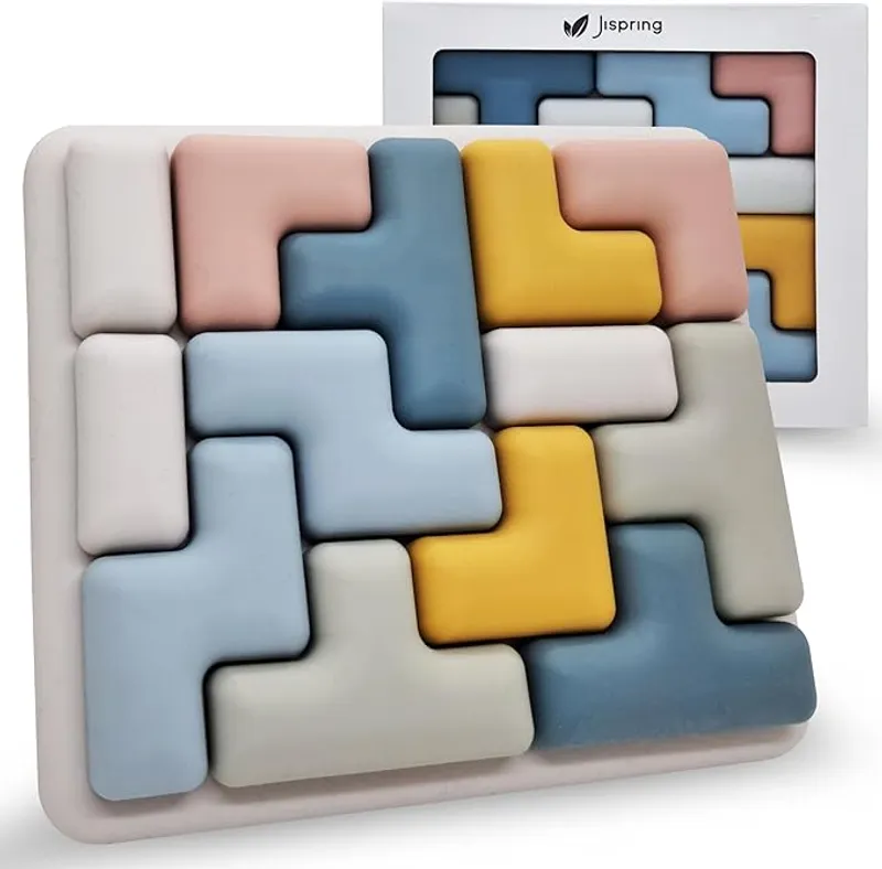 Jispring [100% Soft Silicone] Dementia Activities for Seniors, Tetris Puzzles with 20 Templates - Main Image