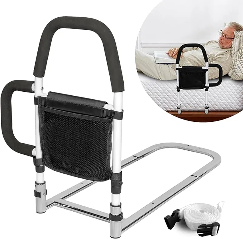 Bed Rails for Elderly Adults Safety with Storage Pocket, Assist Rail with Dual Grab Bars for Easily Getting in & Out of Bed - Main Image