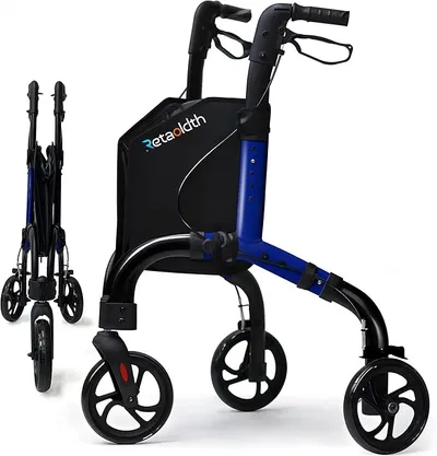 Lightweight 3 Wheel Rollator Walker for Seniors, Foldable Aluminum Mobility Aid with Storage Bag, Easy-Fold Walking Support for Elderly Balance & Rehabilitation - Key Benefit or Feature - Main Image