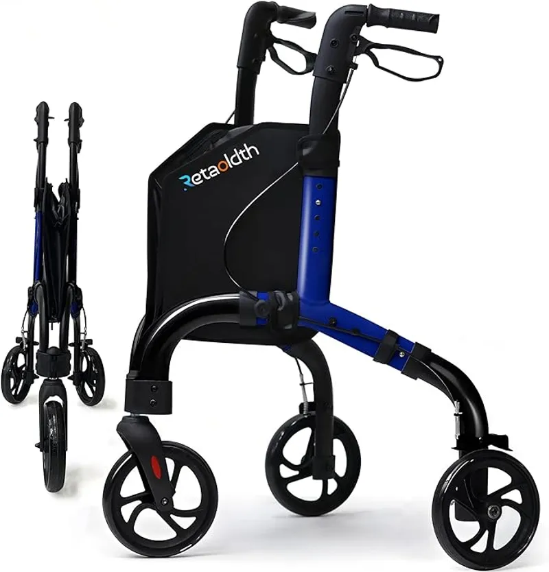 Lightweight 3 Wheel Rollator Walker for Seniors, Foldable Aluminum Mobility Aid with Storage Bag, Easy-Fold Walking Support for Elderly Balance & Rehabilitation - Key Benefit or Feature - Main Image