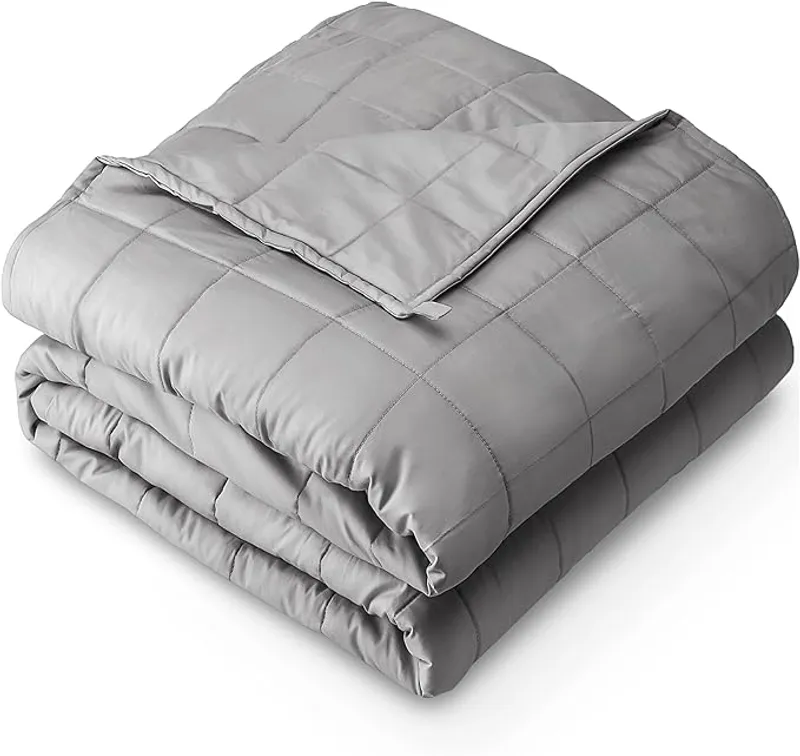 Bare Home Weighted Blanket All-Natural 100% Cotton with Nontoxic Glass Beads 48"x72" 15lbs, Light Grey - SOOTHING COMFORT - Main Image