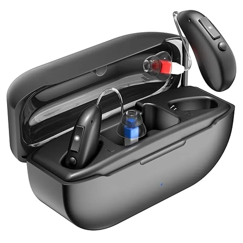 Hearing Aids Rechargeable Hearing Aids for Seniors with Moderate Hearing Loss, Hearing Amplifiers for Seniors with Noise Cancellation and Volume Control, Clear Sound OTC Hearing Aids, Black - Main Image