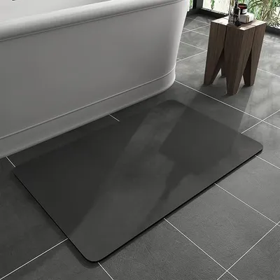 MontVoo Bath Mat Rug-Rubber Backing Non Slip Quick Dry Absorbent Thin Bathroom Rugs Fit Under Door-Faux Suede Surface Bathroom Floor Mats-Shower Rug for in Front of Bathtub Shower Dark Grey 20x32 - Main Image