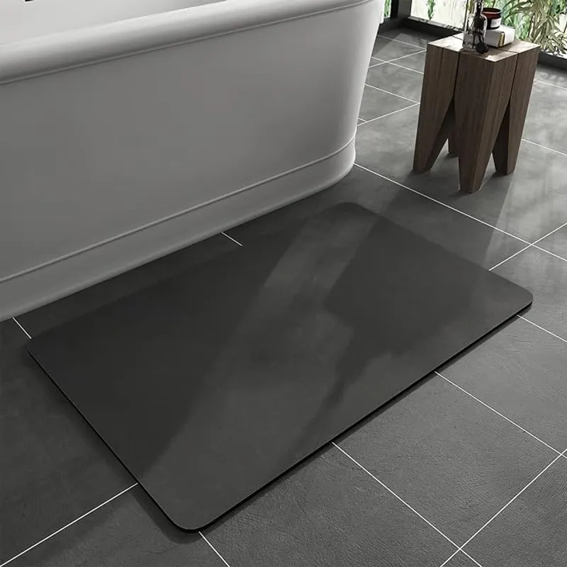 MontVoo Bath Mat Rug-Rubber Backing Non Slip Quick Dry Absorbent Thin Bathroom Rugs Fit Under Door-Faux Suede Surface Bathroom Floor Mats-Shower Rug for in Front of Bathtub Shower Dark Grey 20x32 - Main Image