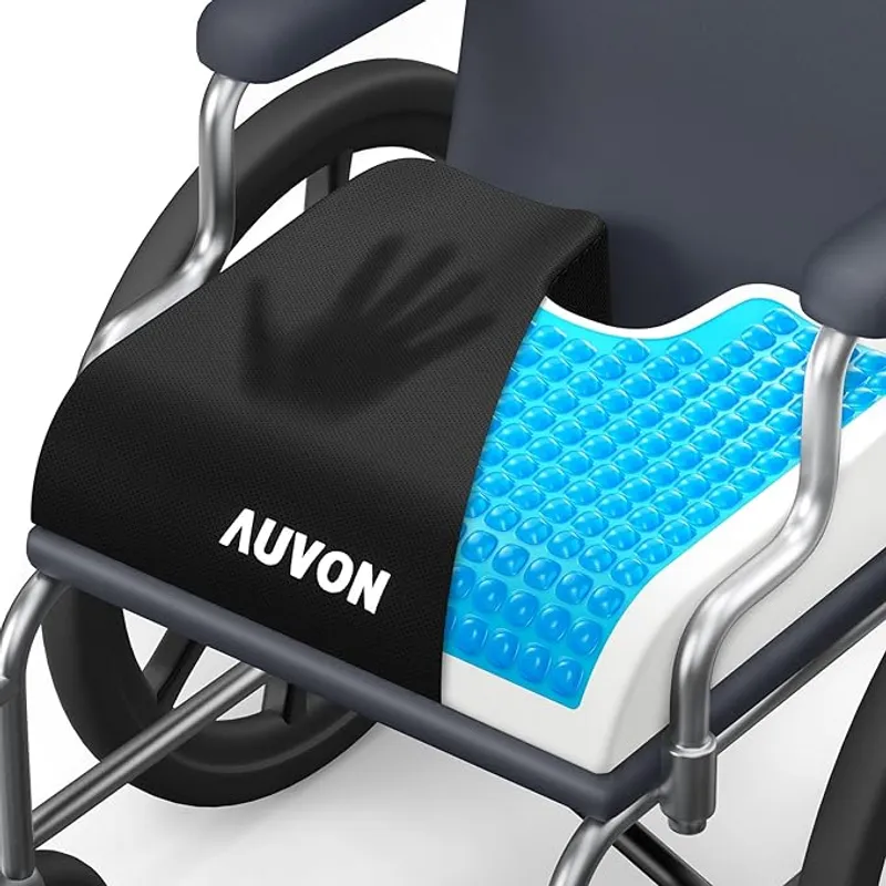 AUVON Gel Wheelchair Seat Cushion, Relieve Sciatica, Back, Coccyx, Pressure Sore and Ulcer Pain, Refreshing Ergonomic Chair Cushion with Waterproof Silk Fabric, Anti-Slip Cover - Main Image