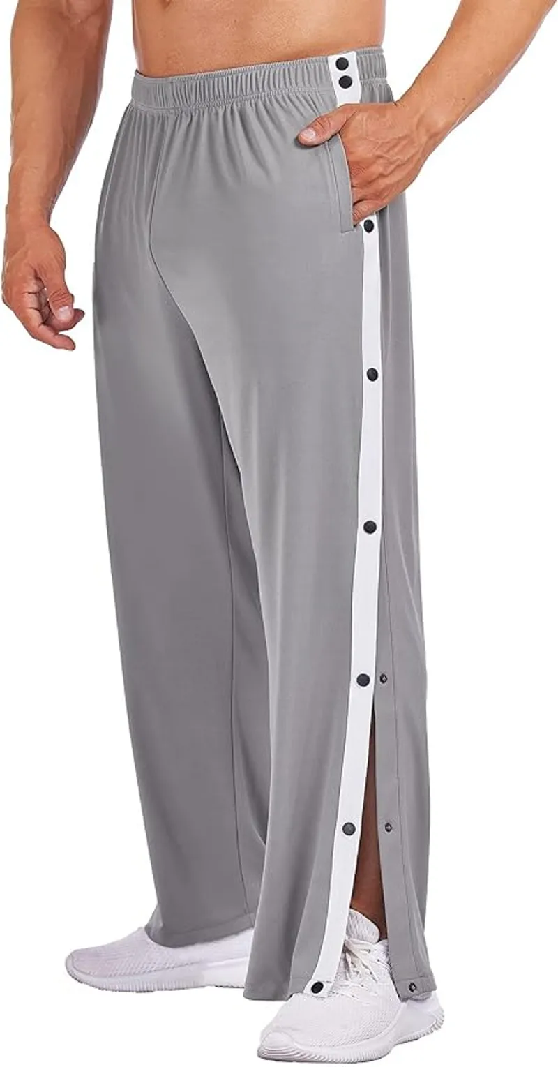 Deyeek Men's Tear Away Basketball Pants High Split Snap Button Casual Post-Surgery Sweatpants with Pockets - Main Image