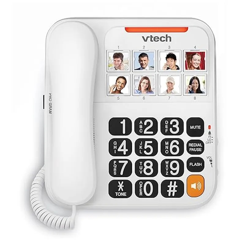 VTech Corded Senior Phone for Elderly with High-Contrast Large Buttons, 8 Photo Speed Dial, Talking Digits, Visual Ringer, Full-Duplex, No AC Power, Earpiece and Speakerphone Volume Control | SN1117 - Designed with seniors in mind - Main Image