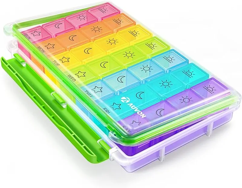 AUVON iMedassist Moisture-Proof Weekly Pill Organizer 4 Times a Day, Large 7 Day Pill Box Case with Portable Design for Travel - Main Image