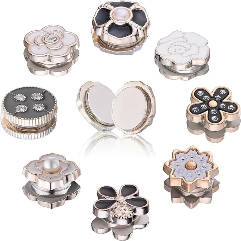 Generic 8 Pairs No-Snag Hijab Magnetic Pins | Multi-Use Premium Hijab Magnets | Rhinestones/Pearl Scarf Pin Buttons, Black, White - Main Image
