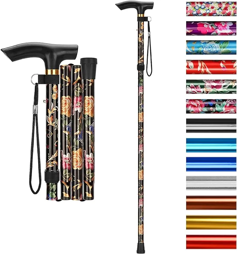 supregear Folding Cane, 5-Level Adjustable Height Walking Stick Lightweight Collapsible Portable Travel Cane with Wrist Strap and T Handle for Elderly Disabled Men Women - Main Image