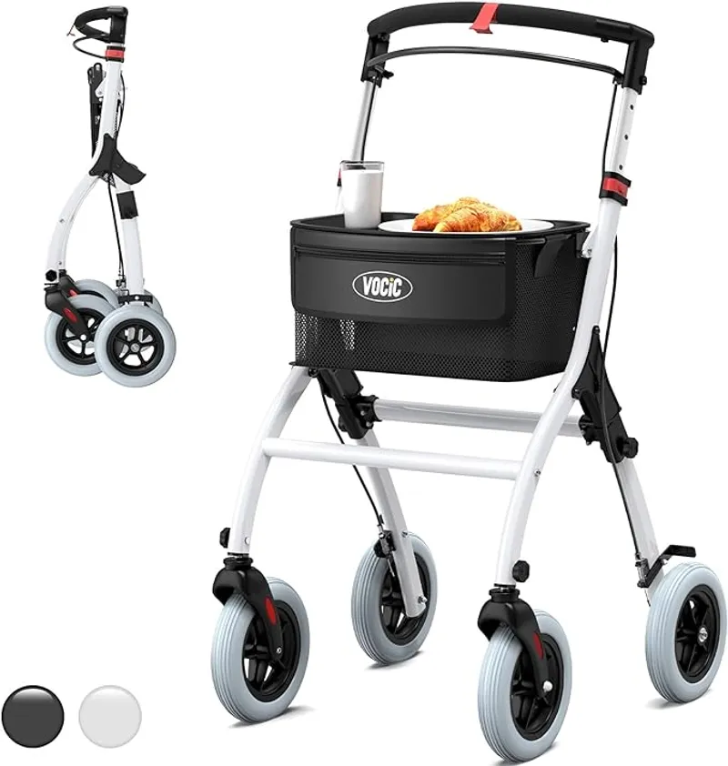 VOCIC Narrow Rollator Walkers for Small Spaces, Indoor Rollator Foldable and Lightweight, Stable Home Rollator with Quiet Anti-Slip Tires, Rollators for Seniors Foldable with Tray - Key Benefit or Feature - Main Image