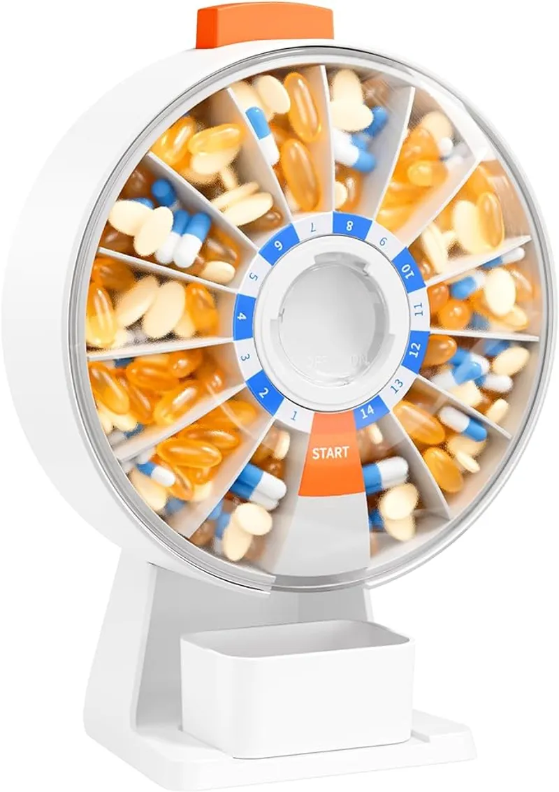 Daviky Pill Dispenser Daily, Large Pill Organizer with Wall-Mounted or Standing Use, 14 Days Pill Box, Push Button Design, Weekly Pill Organizer for Vitamin, Medicine.Supplement, Fish Oil - Easy Medication Management - Main Image