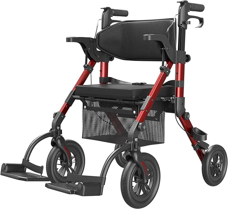 VOCIC Walkers for Seniors, Wheelchairs for Adults, Rollator Walker with Seat, 2 in 1 Rollator Transport Chair with Brakes, Rollator Lightweight Foldable, Walker Wheelchair Combo - Ultimate Mobility Solution - Main Image