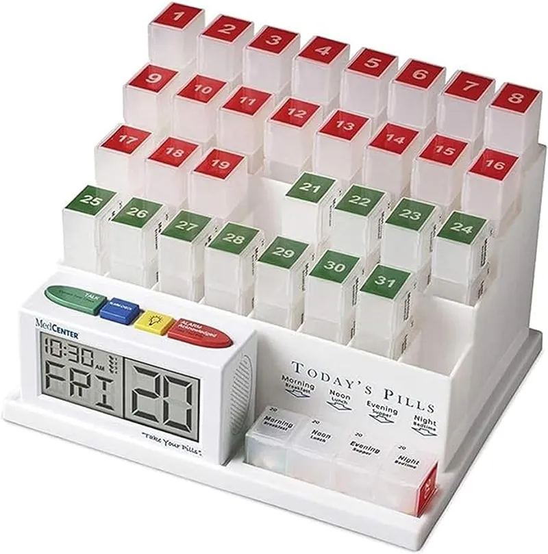 Medcenter Monthly Pill Organizer System 4 Times a Day, 31 Day Pill Organizer Box with Talking Alarm Reminding System - Main Image