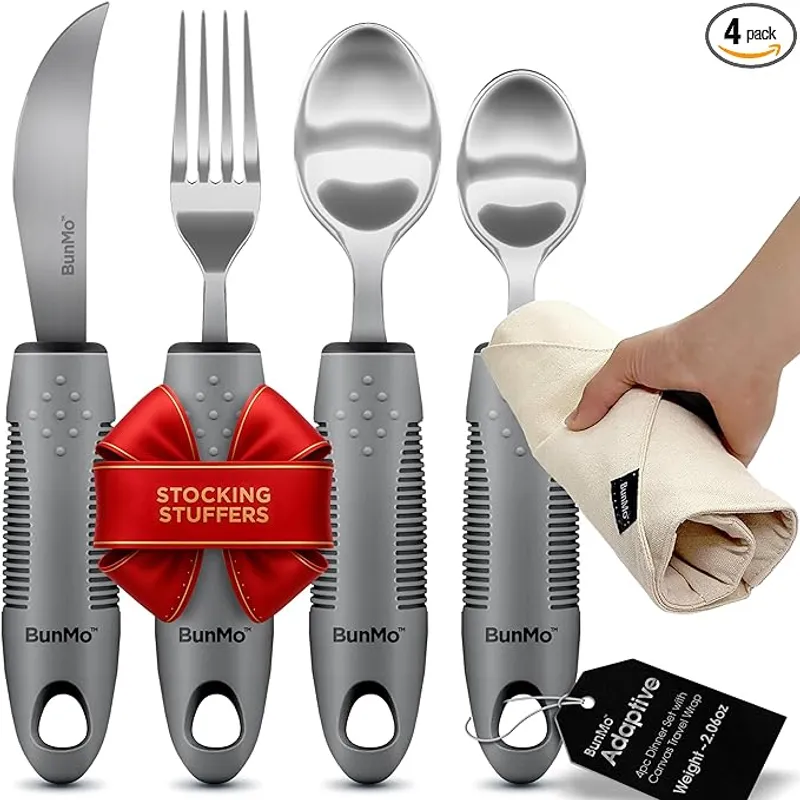 BUNMO Adaptive Utensils for Elderly, Arthritis, Weak Hand Grip & Handicapped - 4 Piece Set - Main Image