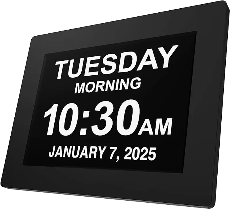 American Lifetime Large Digital Clock for Seniors, Black, 8 inch, with Day & Date, Customizable Alarms, Auto-Dimming, Multi-Language Support, Battery Backup, Easy Setup, and Gift Option - Reliable Timekeeper for Alzheimer's Patients - Main Image