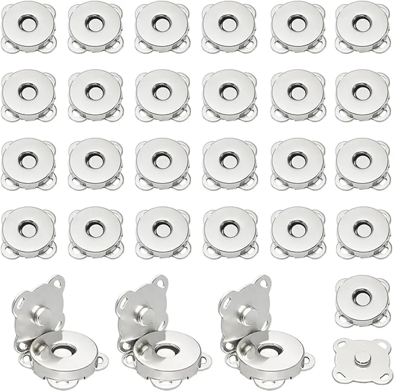 30 Sets Magnetic Snap Buttons,14mm Silver Magnetic Button for Clothes, Bags, Purses,Sewing on Magnetic Snaps for Fabric DIY Craft - Easy to Use - Main Image