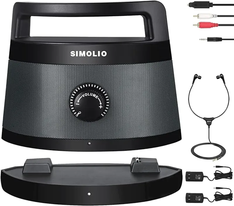 SIMOLIO Wireless Portable TV Speakers with TV Audio Listening Assistance, Voice Highlighting TV Speakers for Hard of Hearing, Seniors and Elderly, 100ft Range, Extra Headset & 2 Adapters -SM-621D - Main Image