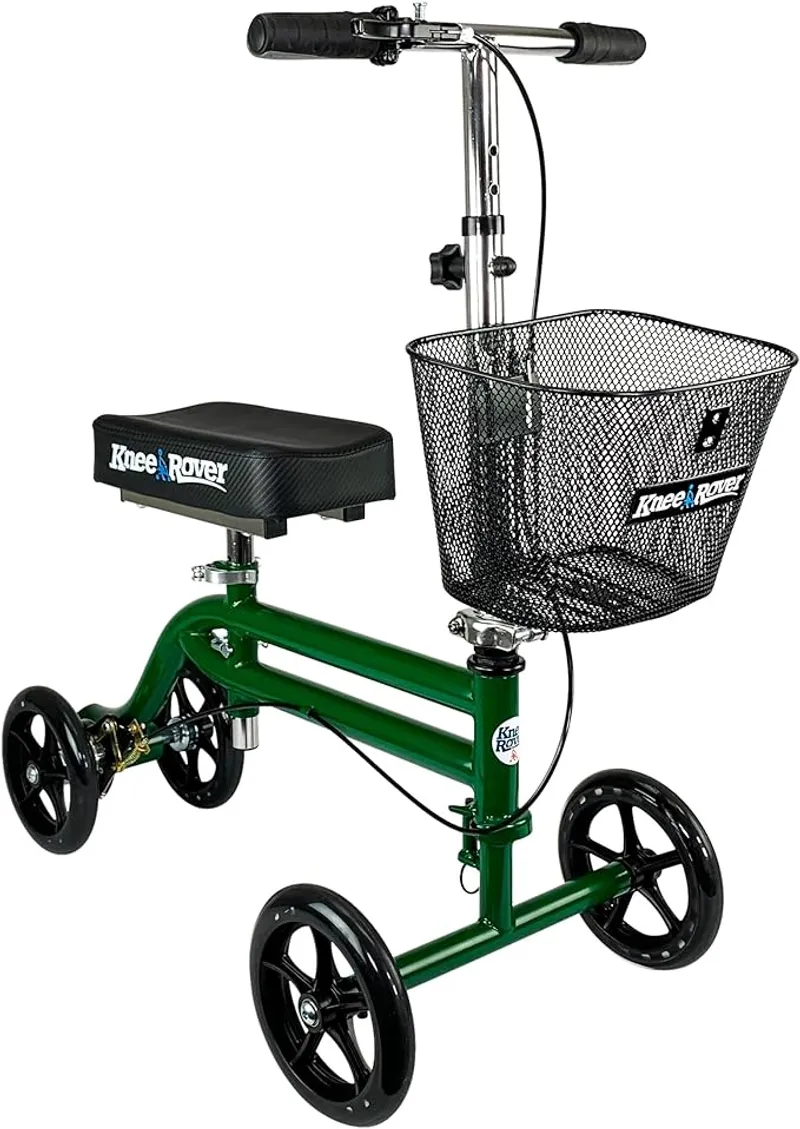 KneeRover Steerable Knee Scooter Knee Walker for Adults for Foot Surgery, Broken Ankle, Foot Injuries - Foldable Knee Rover Scooter for Broken Foot Injured Leg Crutch Alternative with Basket Green - Main Image
