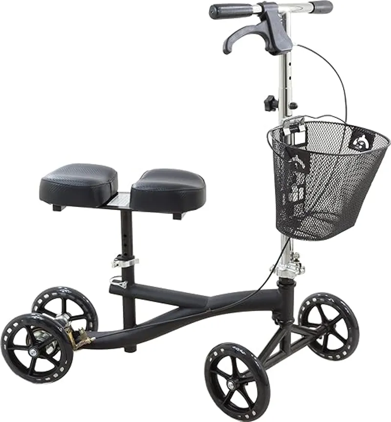 Roscoe Medical Knee Scooter for Adults for Foot Surgery, Foldable & Adjustable Knee Walker for Broken Foot & Leg Injuries, Crutch Alternative, Knee Rover, Dual Pad, (Up to 350lbs, 8' Wheels), Black - Durable Support and Easy Maneuverability - Main Image