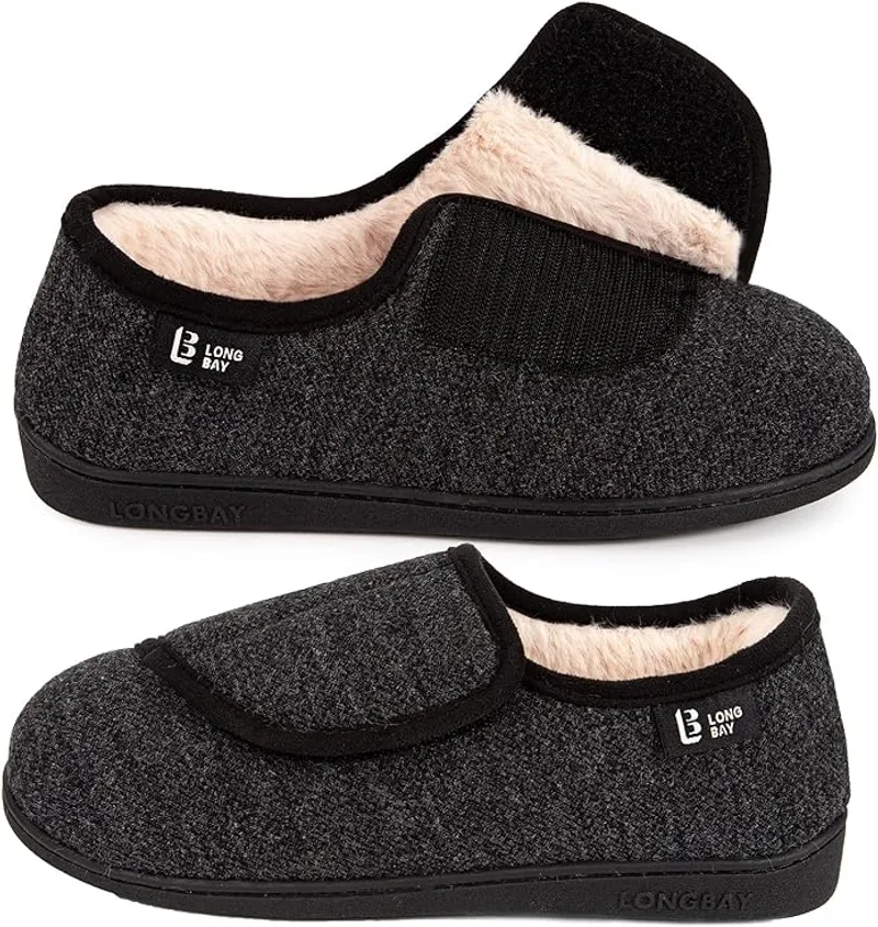 LongBay Women's Adjustable Slippers Non Slip Wide House Shoes Indoor Outdoor Diabetic Swollen Feet - Comfortable, Adjustable Support - Main Image