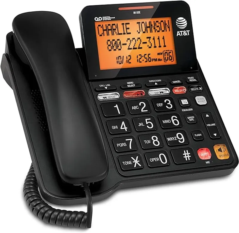 AT&T CD4930 Corded Phone with Digital Answering System and Caller ID, Extra-Large Tilt Display & Buttons, Black - Ideal for Seniors - Main Image